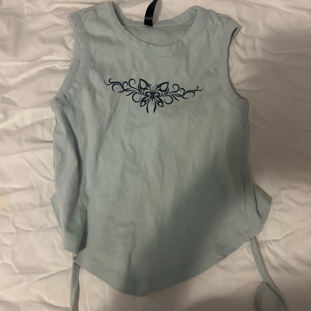 Cute open back blue tank